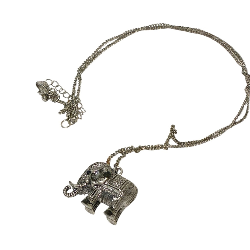 Silver Tone Long Chain Elephant Charm Necklace Jewelry‎